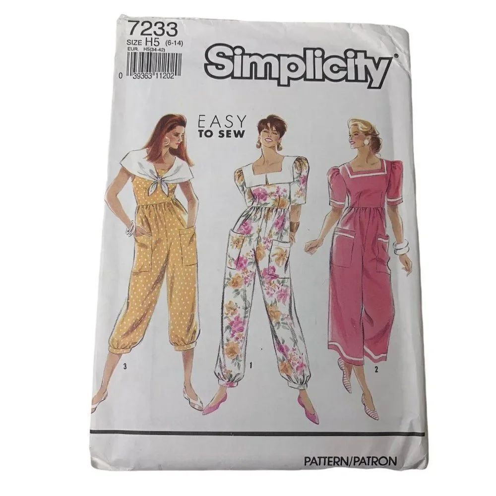 Vintage 90s Simplicity 7233 Pattern Misses 6-24 Jumpsuit Two Lengths Uncut